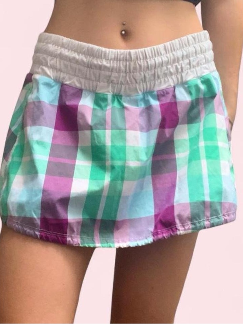 lululemon athletica Plaid Mini Skirt in Teal, Mint, Purple & White